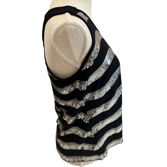 Forever21 Sequined Black & Silver Striped Tank Top M - Picture 2 of 6